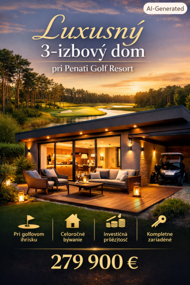 EXKLUZÍVNY 3-IZBOVÝ LUXUSNÝ DOM PRI PENATI GOLF RESORT – CELOROČNÉ BÝVANIE, PRÉMIOVÁ INVESTÍCIA